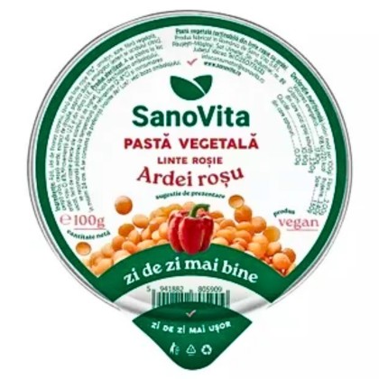 SNV PASTA VEGETALA TARTINABILA DIN LINTE ROSIE CU ARDEI SI CEAPA 100gr 24/bax
