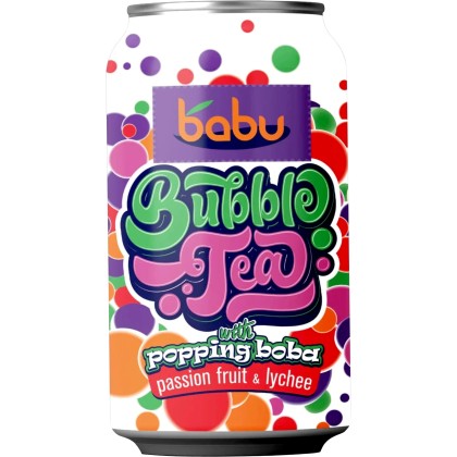 BABU BUBBLE TEA FR.PASIUNII & LYCHEE 315ml 24/BAX SGR*