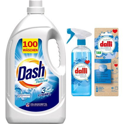 DASH DET. LICHID 5L 100SP ALPEN FR.+DALLI PULV.500ML+TAB.4G