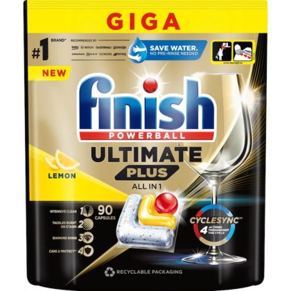 FINISH CAPSULE MASINA VASE 90 BUC ALLIN1 ULTIMATE PLUS LEMON