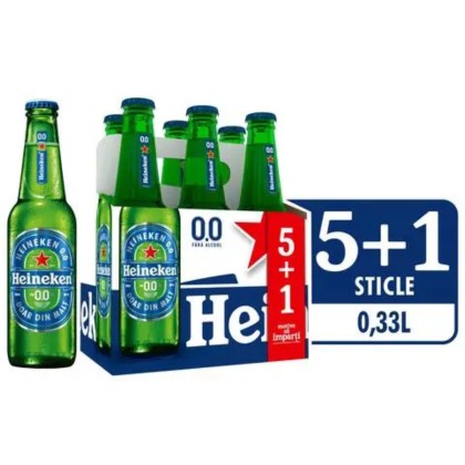 HEINEKEN ZERO STICLA 0,33 6PACK (5+1GRATIS) 4/BAX SGR*