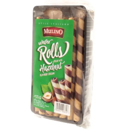 MULINO WAFER ROLLS HAZELNUT FLAV 150G (16B)