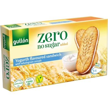 G BISCUITI SANDWICH CEREALE INTEGRALE UMPLUT AROMA IAURT CU INDULCITOR FARA ZAHAR ADAUGAT 220G