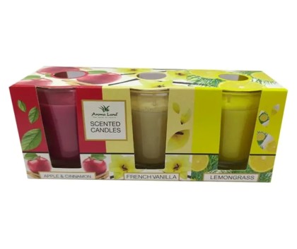 LUMANARE PARFUMATA 3/SET AROMALAND APPLE+VANILLA+LEMONGR